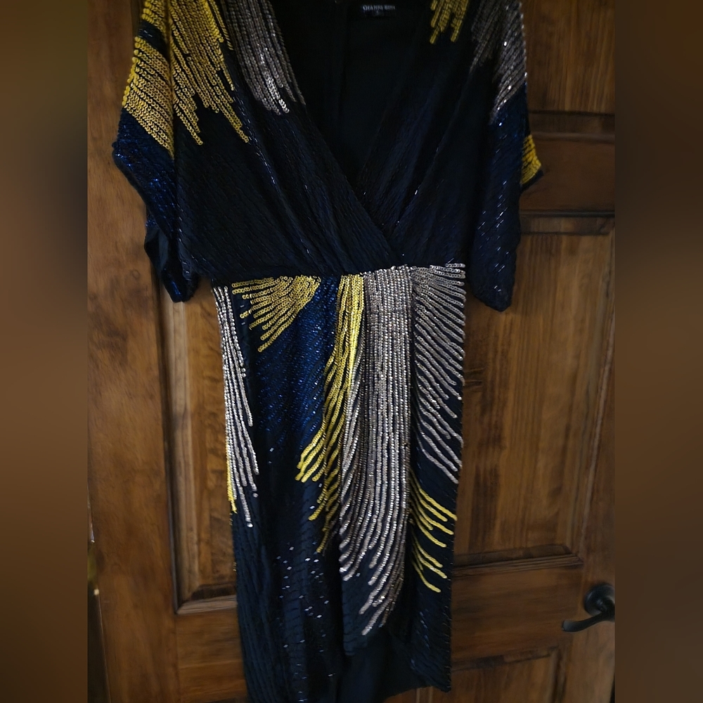 FUN multi-colored sequined dress worn for 1970's party